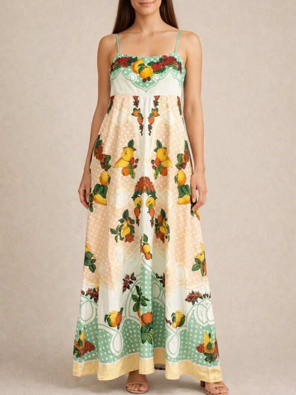 Caroline Constas Fruti Print Linen Blend Maxi Dress